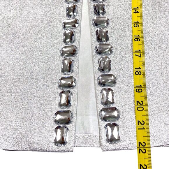 Adrienne Landau Cropped Evening Jacket Silver Metallic Embellished Womens Medium - Picture 12 of 13